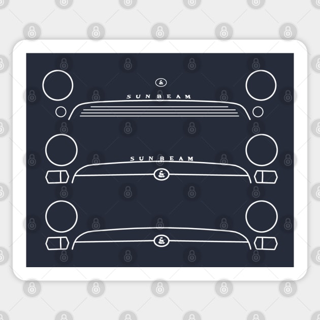 Sunbeam Alpine Series I-V classic British car evolution white outlines Sticker by soitwouldseem